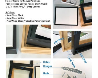 Floater Wood Frame for Art Canvas,11x 14x 1 3/8 inches, Floating Frames for Canvas, Custom Limited Frame. MSALAZARDESIGN