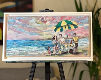 Ice Cream at the Beach - Wow, Espectacular, Family , Contemporary Wall Art, Acrylic Painting, Gorgeous Landscape, Sublime, MSALAZARDESIGN.