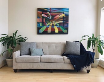 Floating Beams to a New Horizon- Contemporary Wall Art, Acrylic Painting, Geometric Abstraction. MSALAZARDESIGN.