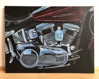 Special Motorcycle Detail 2 Color Red- Contemporary Wall Art, Acrylic Painting, Speed, Transportation. MSALAZARDESIGN.
