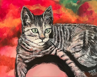 Cat Hat - Acrylic Painting – Contemporary Expressionism Wall Art (11x14)