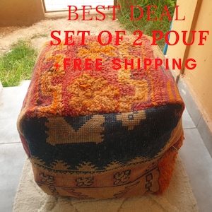 SET OF 2 Superbe coussin marocain, kilim berbère vintage, grands oreillers de sol, poufs marocains, décor marocain, kilim pouf marocain