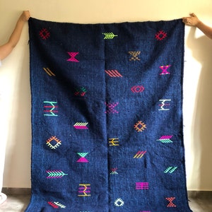 Moroccan Kilim rug - Berber rug - blue rug - Handmade rug - Flat area rug - Moroccan area rug - ALL WOOL RUG - Plain blue rug