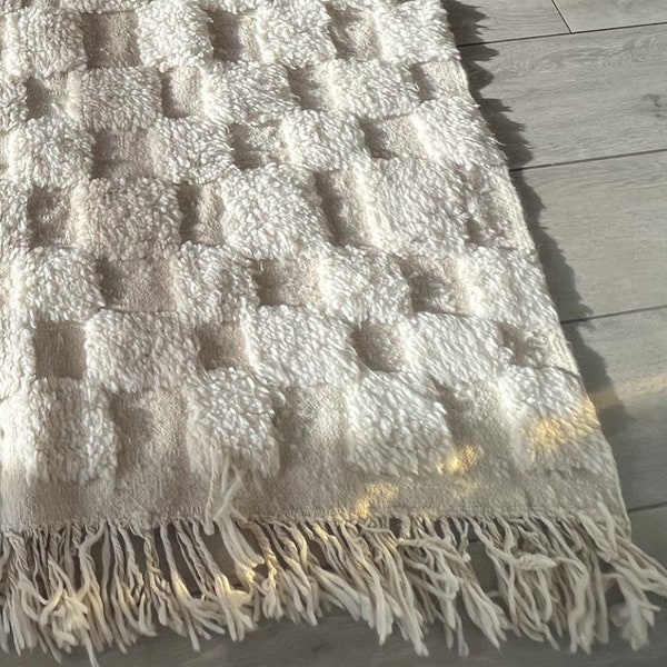 Tapis berbère marocain - Tapis Beni ourain - tapis berbère tout laine - Tapis personnalisé - tapis fait à la main - Laine d’agneau véritable