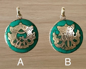 Turquoise Inlayed Sterling Silver Tibetan Auspicious Symbol Pendants