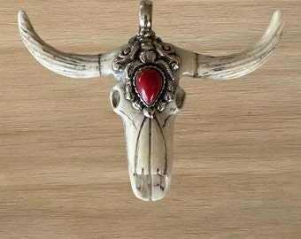 Bull Skull with Coral Tibetan Handmade Pendant