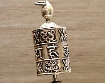 Sterling Silver Tibetan Prayer Wheel Spin Pendant