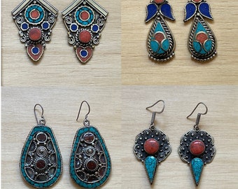 Ethnic Turquoise and Coral Tibetan Earring