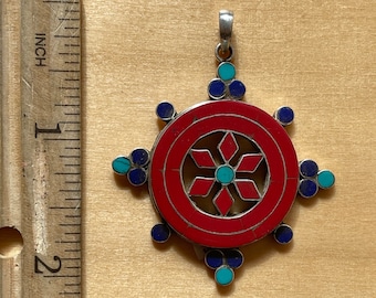 Sterling Silver Dharma Wheel Tibetan Pendant