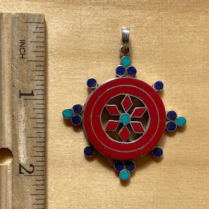 Sterling Silver Dharma Wheel Tibetan Pendant