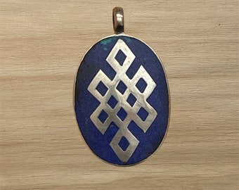 Oval Shaped Lapis Inlay Knot of Eternity Tibetan Pendant