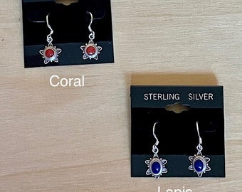 Sterling Silver Lapis and Coral Earring