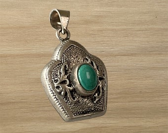 Sterling Silver Turquoise Tibetan Pendant