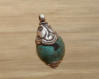 Turquoise with Sterling Silver Tibetan Pendant