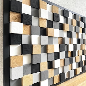 Wood mosaic picture, 3D wall art, modern wood wall sculpture, Wood Wall Art