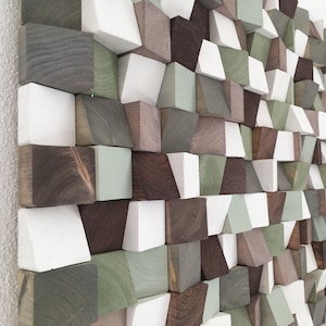 Wooden mosaic picture, 3D wall art, modern wooden sculpture, Wood Wall Art