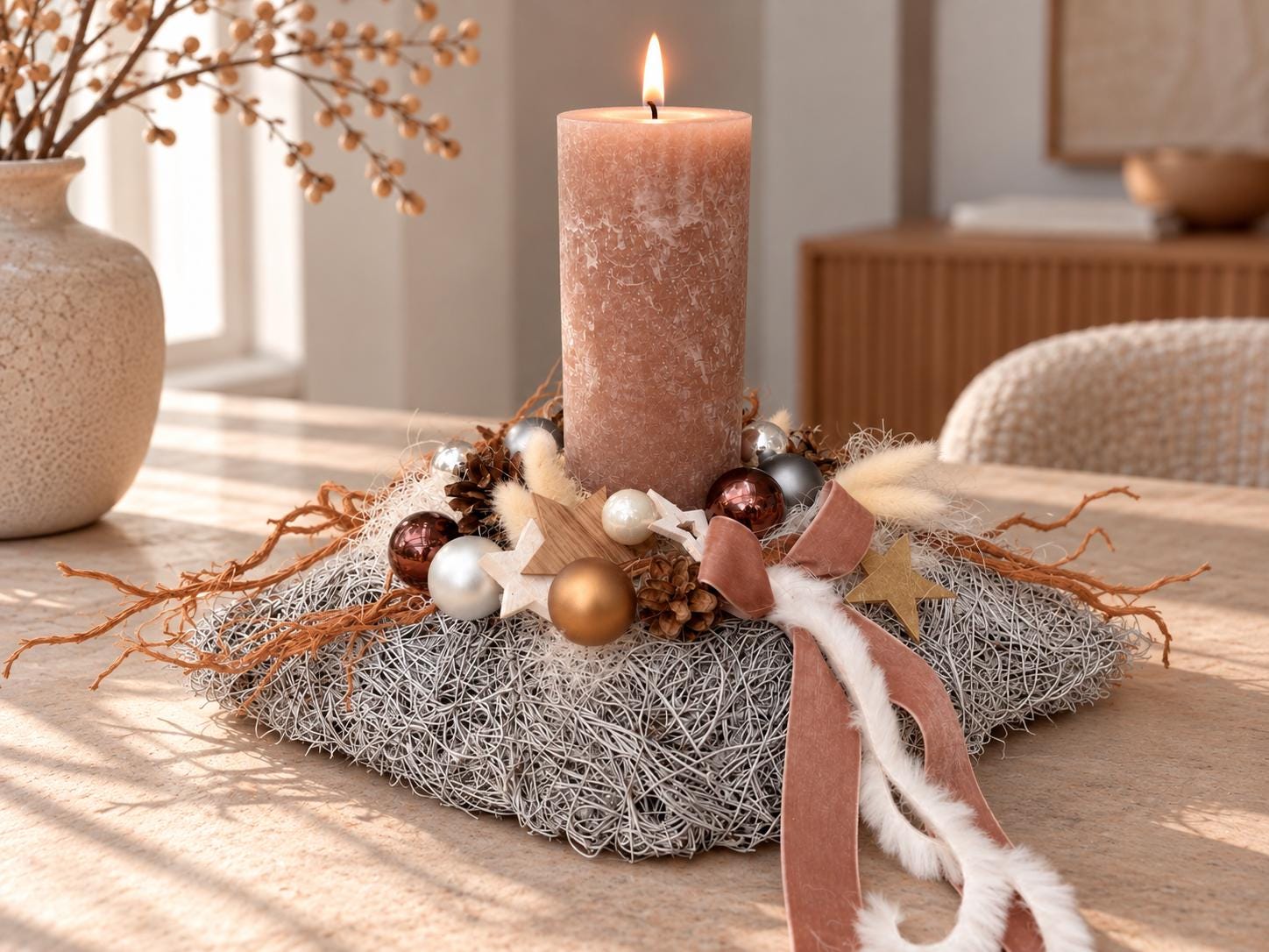 Adventsgesteck mit kerze