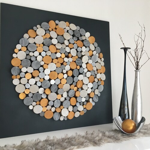 Blue and Gold Wood Wall Art for Living Room Decor Rustic Wood Etsy