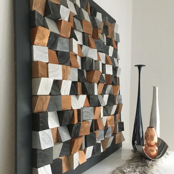 Holzmosaikbild, 3D-Wandkunst, moderne Holz-Wandskulptur, Wood Wall Art