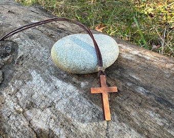 Rustic Wooden Cross Pendant with Leather Cord