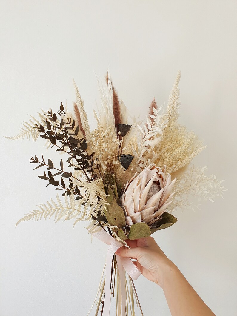 Dried flower wedding Bouquet rustic palm meadow Flower Etsy