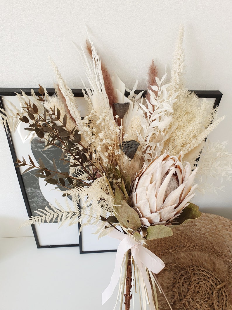 Dried flower wedding Bouquet rustic palm meadow Flower Etsy