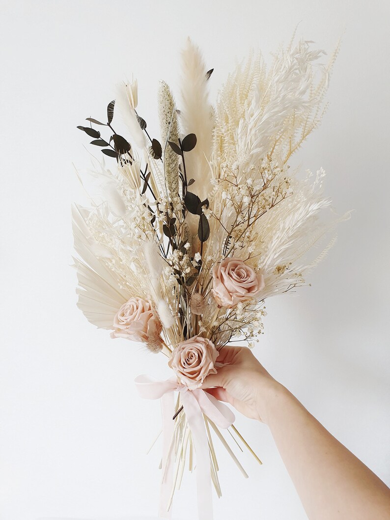Dried flower wedding Bouquet rustic palm meadow Flower Etsy