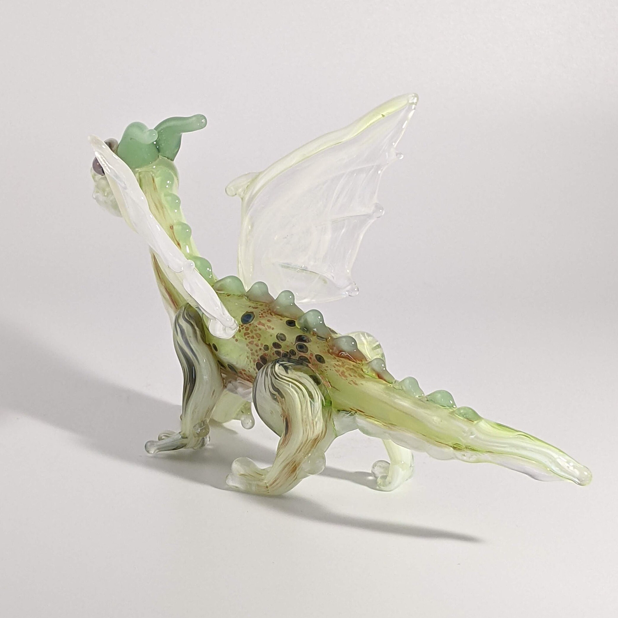 Green Glass Dragon Hand Blown Winged Dragon Dragon Etsy