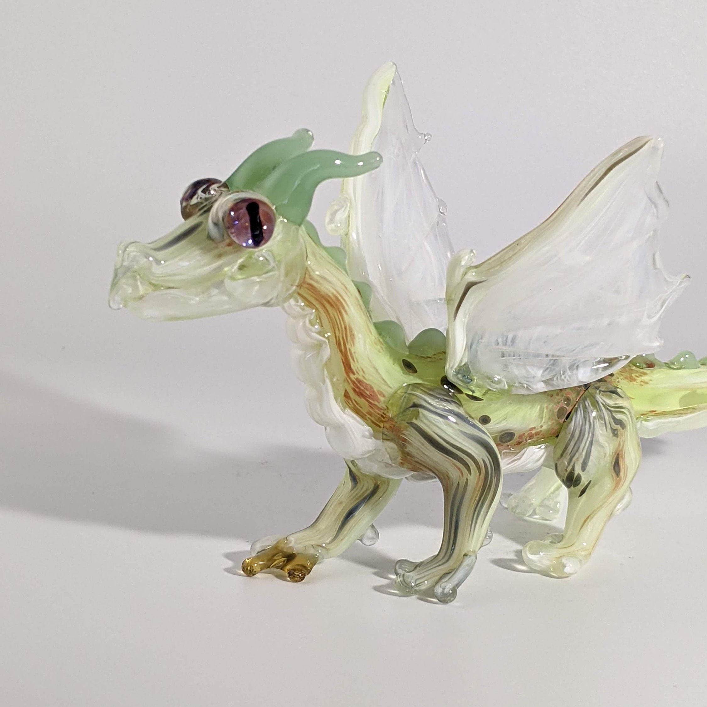 Green Glass Dragon Hand Blown Winged Dragon Dragon Etsy