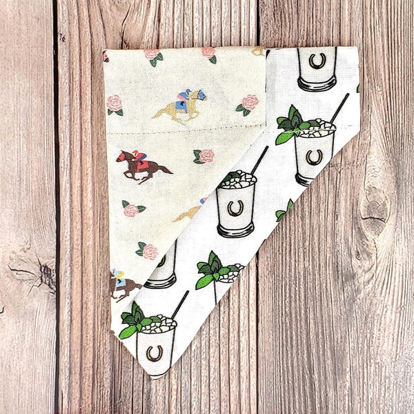 Bark Derby to Me; Derby dog bandana, jockey dog bandana, Derby Over the Collar Dog bandana, horse dog bandana, mint julep dog bandana