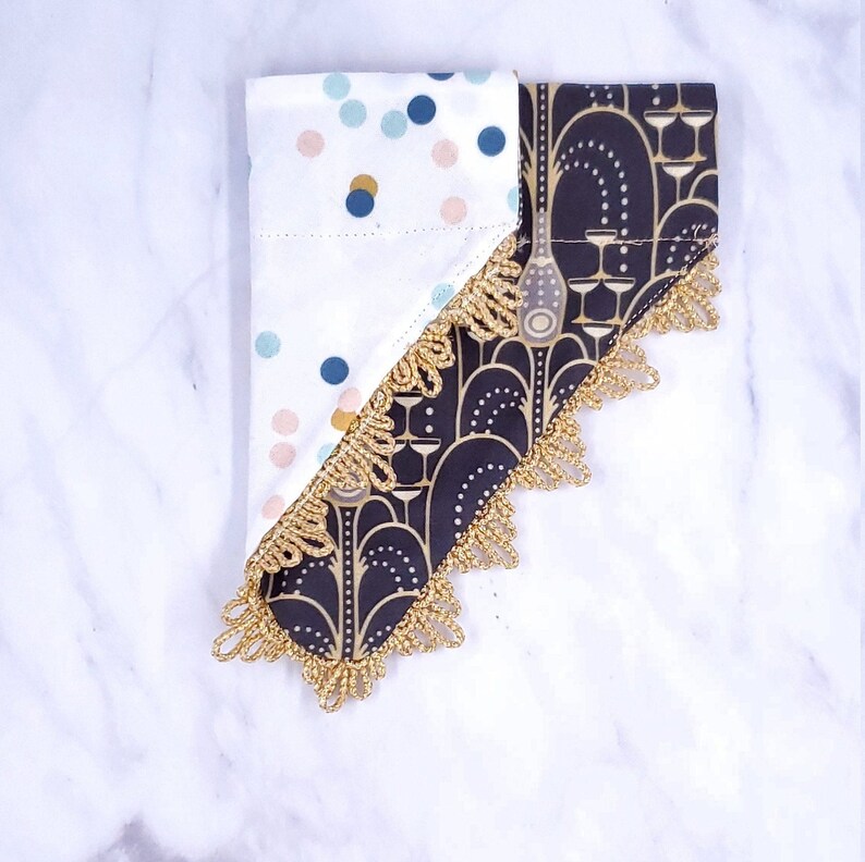 Doggy Kisses at Midnight; Reversible over the collar dog bandana; pet bandana winter holiday confetti new years champagne