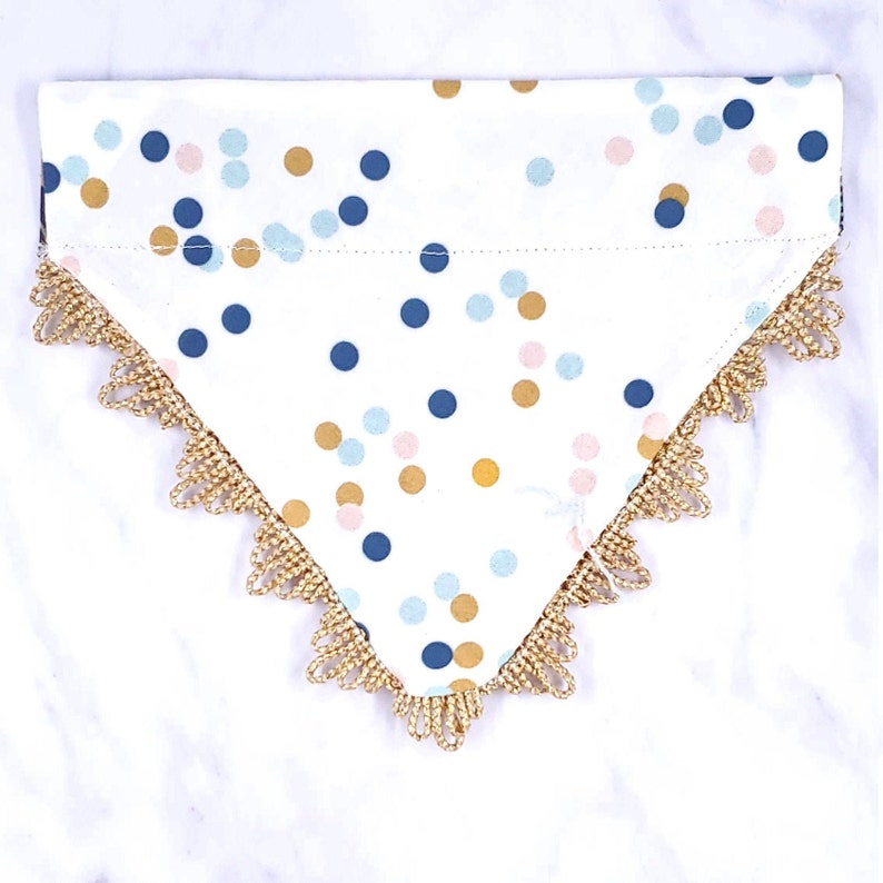 Doggy Kisses at Midnight; Reversible over the collar dog bandana; pet bandana winter holiday confetti new years champagne