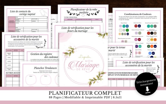 Planificateur de mariage modifiable en français, Planificateur de mariage imprimable, Livre de planification de mariage, Téléchargement PDF