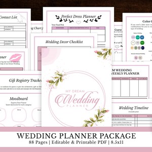 Editable Wedding Planner, Wedding Planner Printable, Wedding Planning Book, Printable Wedding Planner, Wedding Binder Template, PDF Download