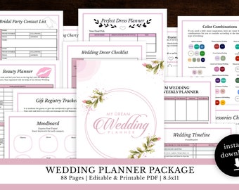 Editable Wedding Planner, Wedding Planner Printable, Wedding Planning Book, Printable Wedding Planner, Wedding Binder Template, PDF Download