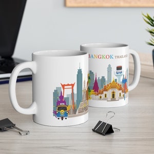 Bangkok Coffee Mug 11oz City Landmarks Skyline Architecture Cityscape Thailand Thai World Travel Themed Gift Ceramic Mugs White Glossy