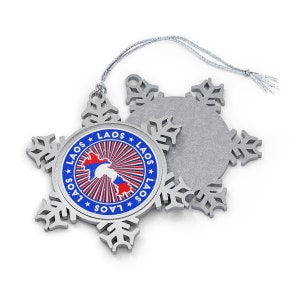 Laos Weihnachten Ornament - Schneeflocke Form - Laotische Laotische Flagge Landkarte Umriss - Geschenk für Weltreisende, internationale Reise, Souvenir
