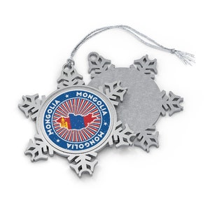 Mongolia Flag Snowflake Ornament: Pewter Travel Souvenir
