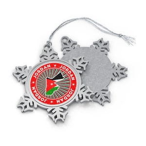 Jordan Christmas Ornament - Snowflake Shape - Jordanian Flag Country Outline - Gift for International World Traveler, Travel Lover