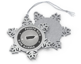 Adorno navideño de Puerto Rico: copo de nieve de peltre, recuerdo del mapa de la isla