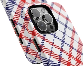 Red White Blue Tartan Phone Case: Dual Layer Protective Shell