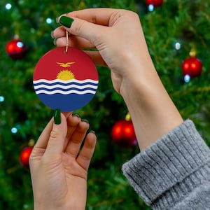 Kiribati Ceramic Christmas Ornament I-Kiribati Flag Inspired Porcelain Gift Holiday Decoration Pacific Island Micronesia World Travel Gift