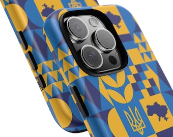 Coque de portable drapeau ukrainien - Carreaux bleus et jaunes, protection double couche
