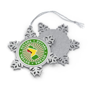 Guyana Christmas Ornament - Snowflake Shape - Guyanese Flag Country Outline - Gift for World Traveler, International Travel, South America