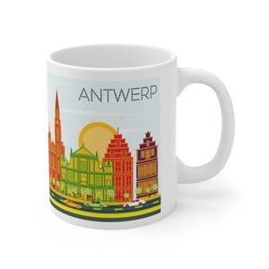Antwerp Coffee Mug 11oz - Belgium, Europe, Travel, City Skyline, Cityscape, Landmarks, Multicolor, Modern, Ceramic - Gift, Souvenir