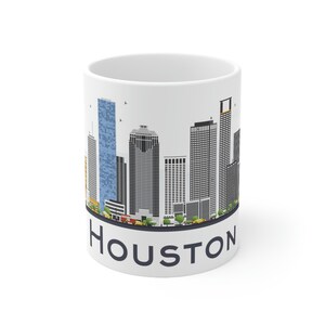 Houston Coffee Mug 11oz - Texas Travel, City Skyline, Architecture, Cityscape, Landmarks, Multicolor, Ceramic - Gift, Souvenir