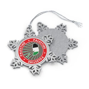 Palestine Vintage Logo Snowflake Ornament - Souvenir Pewter Christmas Ornament, Unique Snowflake Design, World Travel Gift, Holiday Decor
