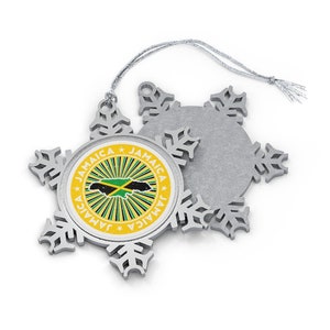 Jamaica Christmas Ornament - Snowflake Shape - Jamaican Flag Country Outline - Gift for International World Traveler, Travel Lover