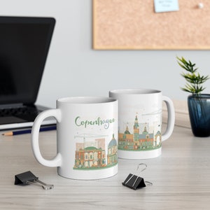Copenhagen Coffee Mug 11oz City Landmarks Skyline Architecture Denmark Danish World Travel Themed Gift Ceramic Mugs White Glossy