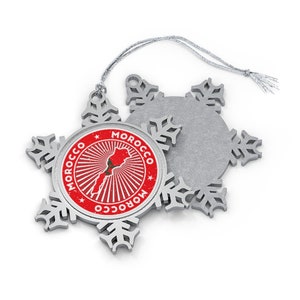 Morocco Christmas Ornament - Snowflake Shape - Moroccan Flag Country Outline - Gift for World Traveler, International Travel, Africa